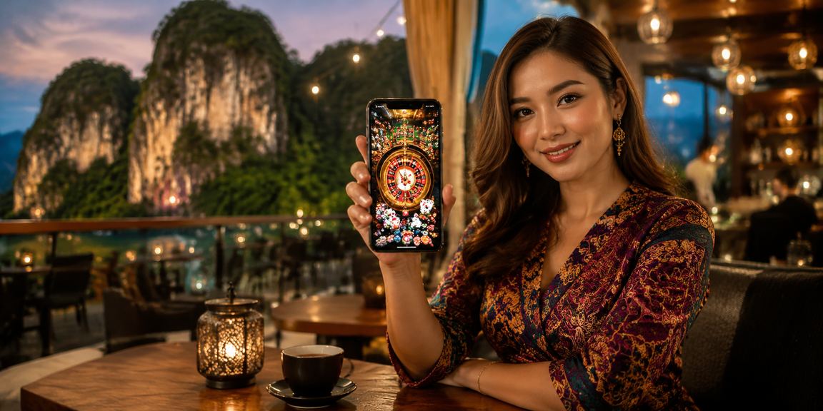 Pengguna mengakses aplikasi kasino pe511 di Ipoh dengan gaya tradisional Melayu untuk promosi
